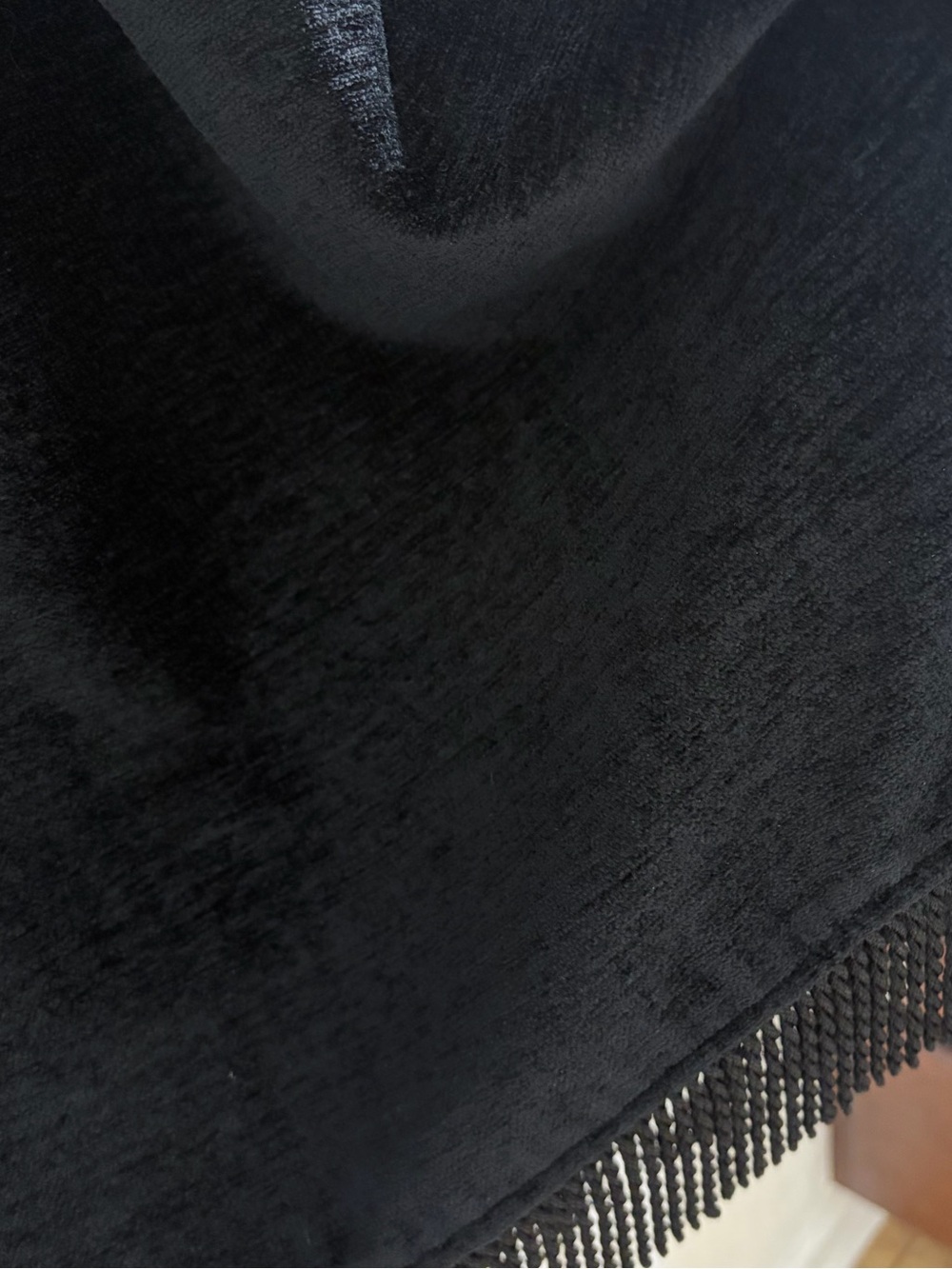 Vintage Indigo Moon Black Chenille Black Midi Skirt Fringe Hem L Artsy Boho - Picture 6 of 10